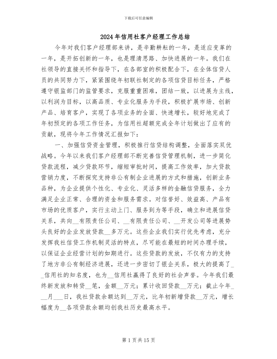 2024年信用社客户经理工作总结_第1页