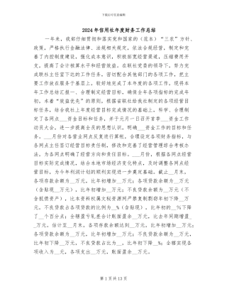 2024年信用社年度财务工作总结