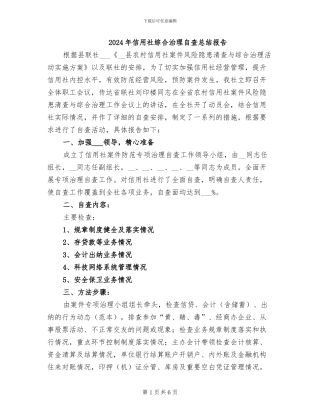 2024年信用社综合治理自查总结报告