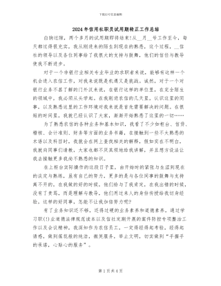 2024年信用社职员试用期转正工作总结