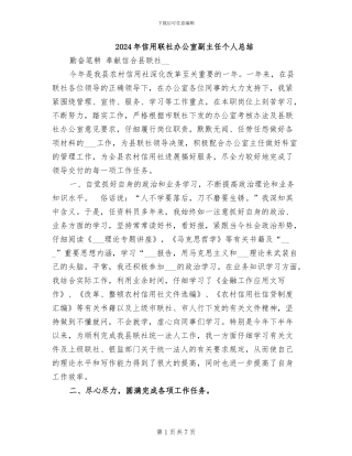 2024年信用联社办公室副主任个人总结