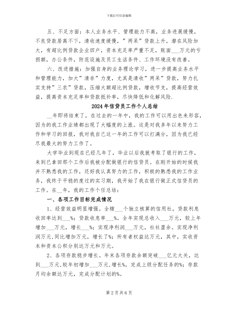 2024年信贷员工个人年终工作总结_第2页