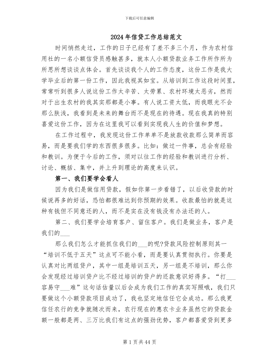 2024年信贷工作总结范文_第1页