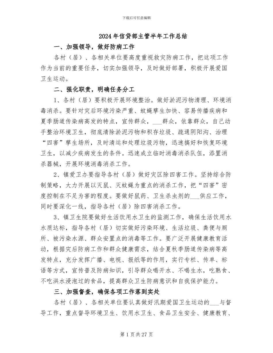 2024年信贷部主管半年工作总结_第1页