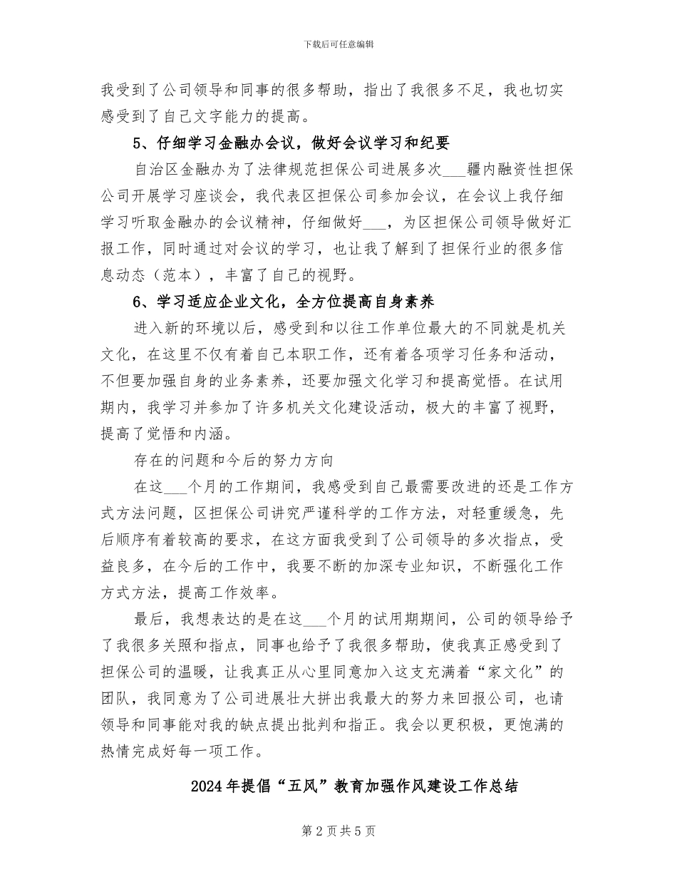 2024年借贷员试用期转正工作总结范文_第2页