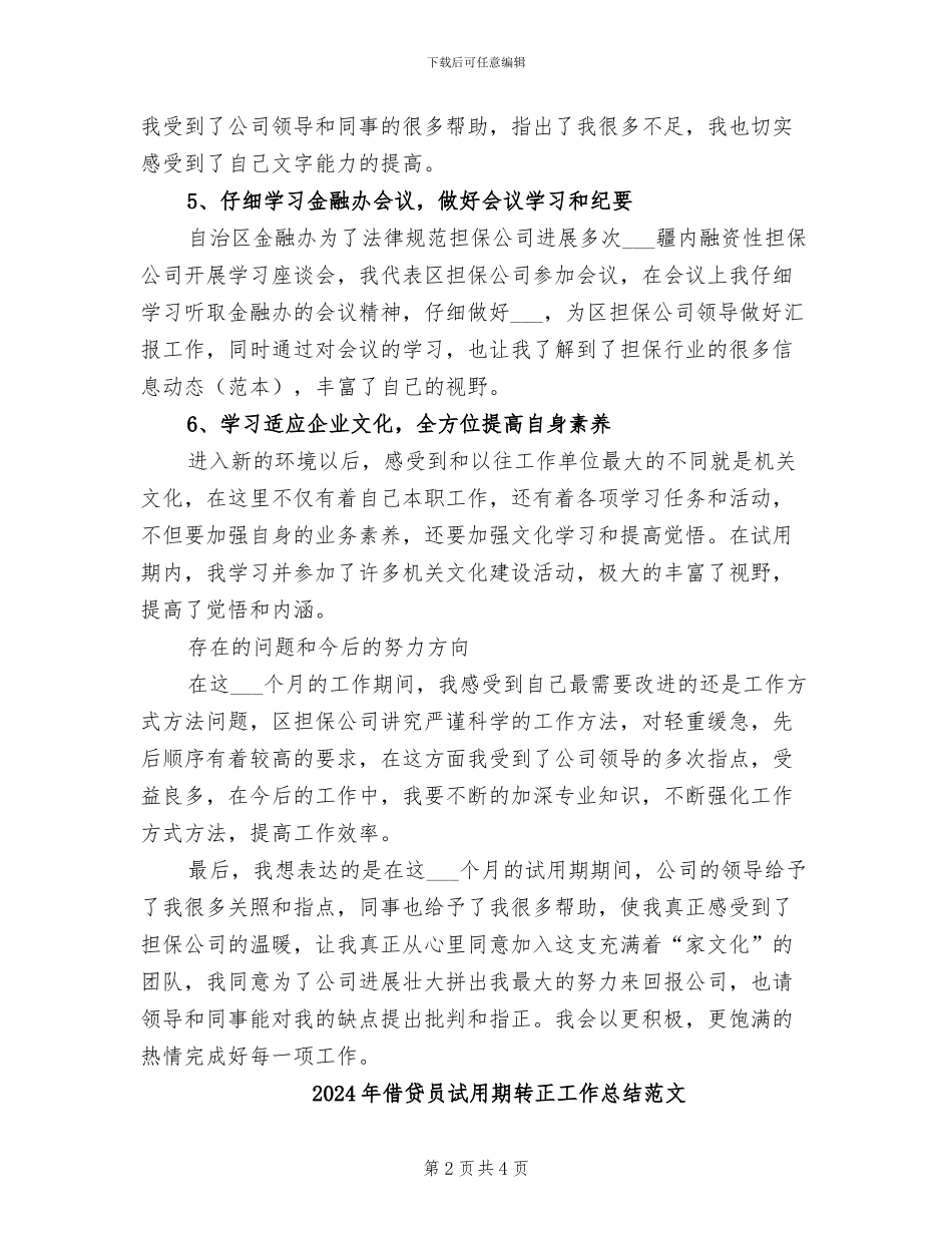 2024年借贷员试用期转正工作总结_第2页