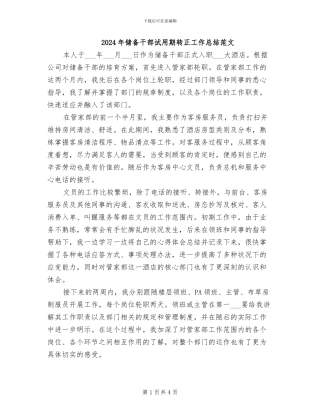 2024年储备干部试用期转正工作总结范文