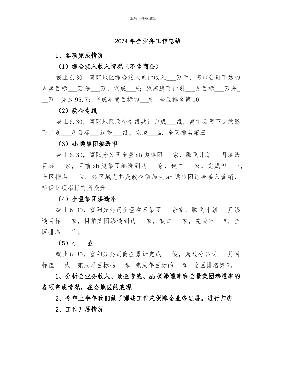 2024年全业务工作总结_第1页