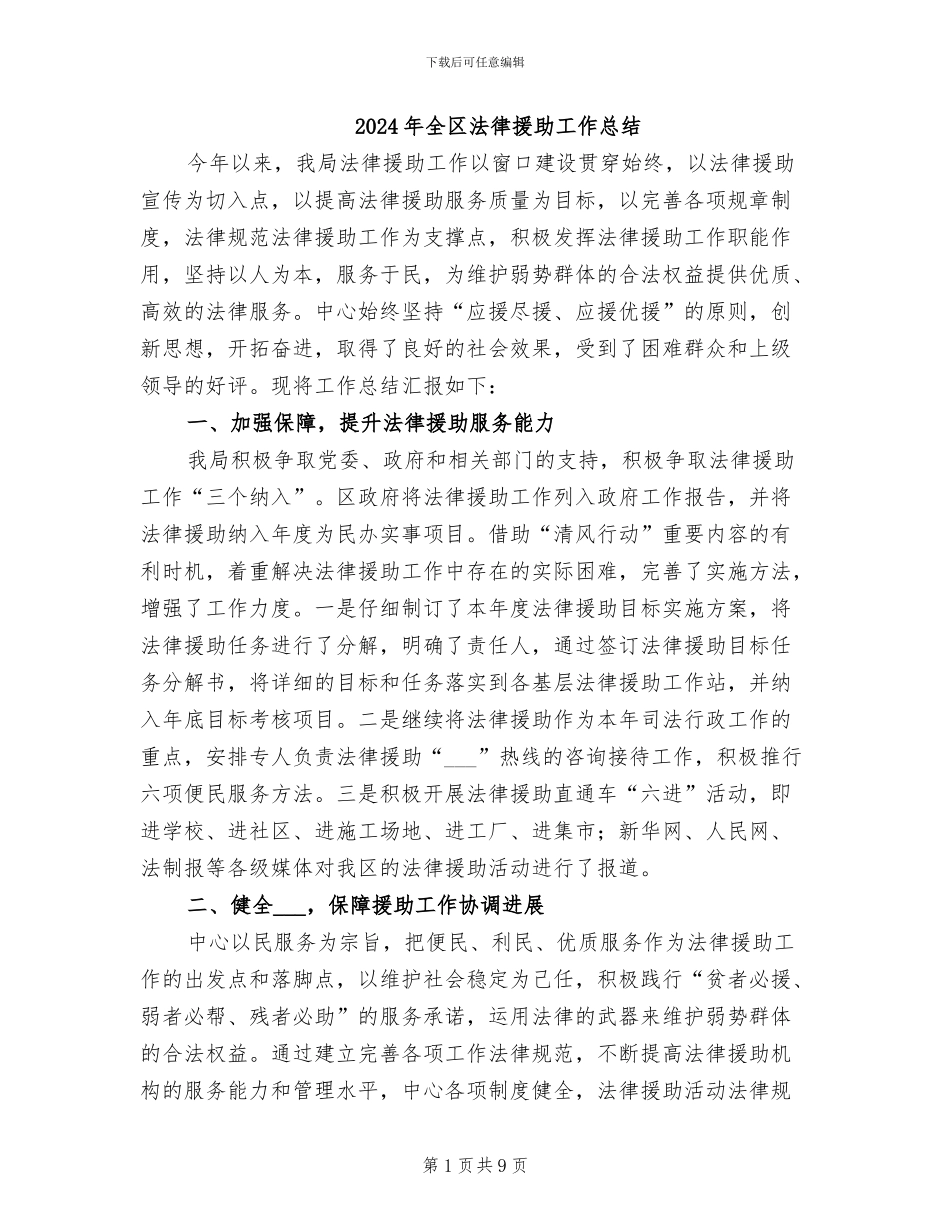 2024年全区法律援助工作总结_第1页