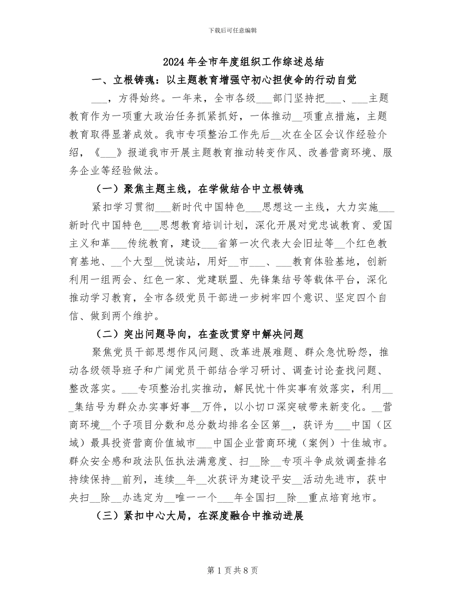 2024年全市年度组织工作综述总结_第1页
