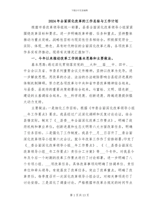 2024年全面深化改革的工作总结与工作计划