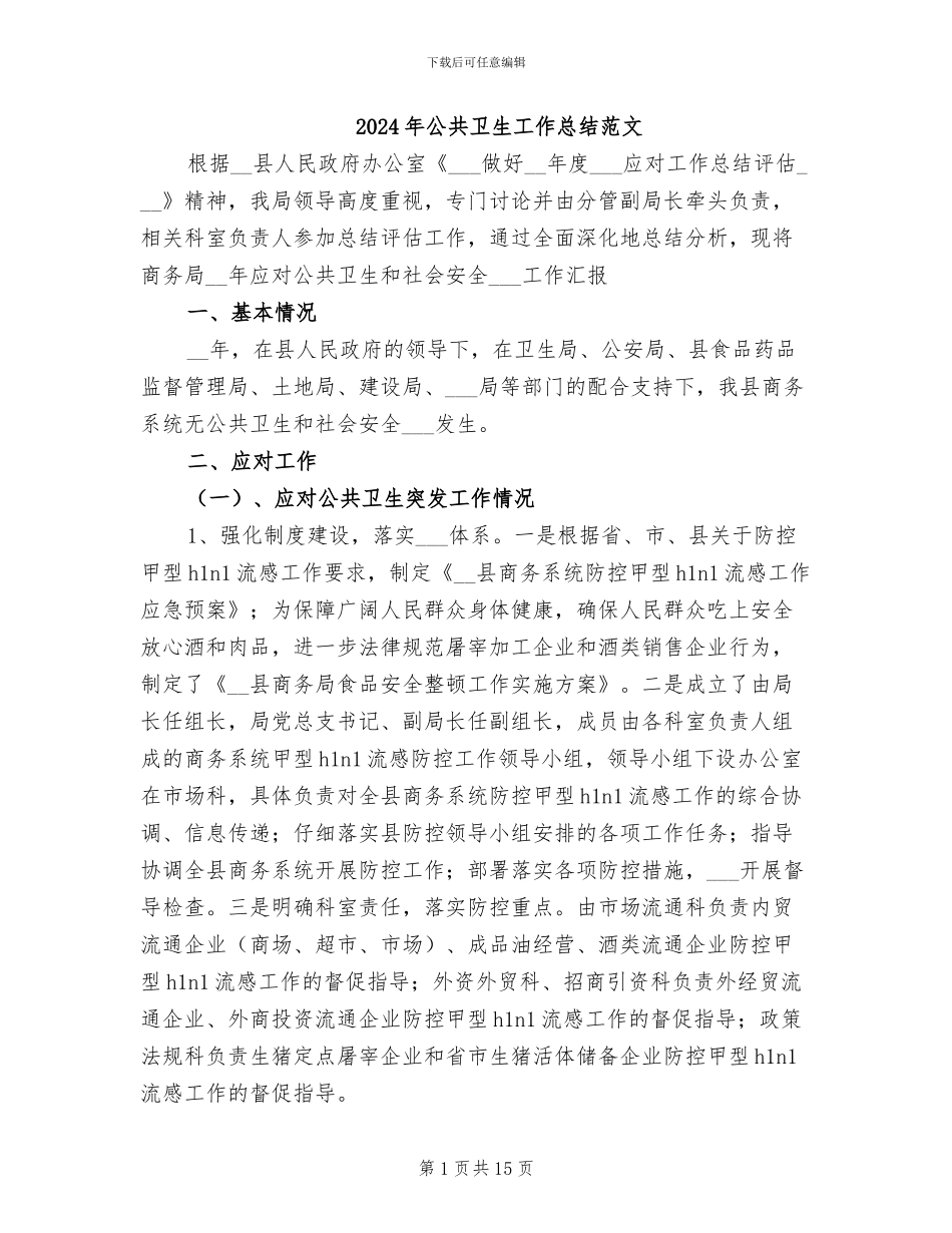 2024年公共卫生工作总结范文_第1页