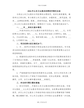 2024年公共卫生服务经费使用情况总结
