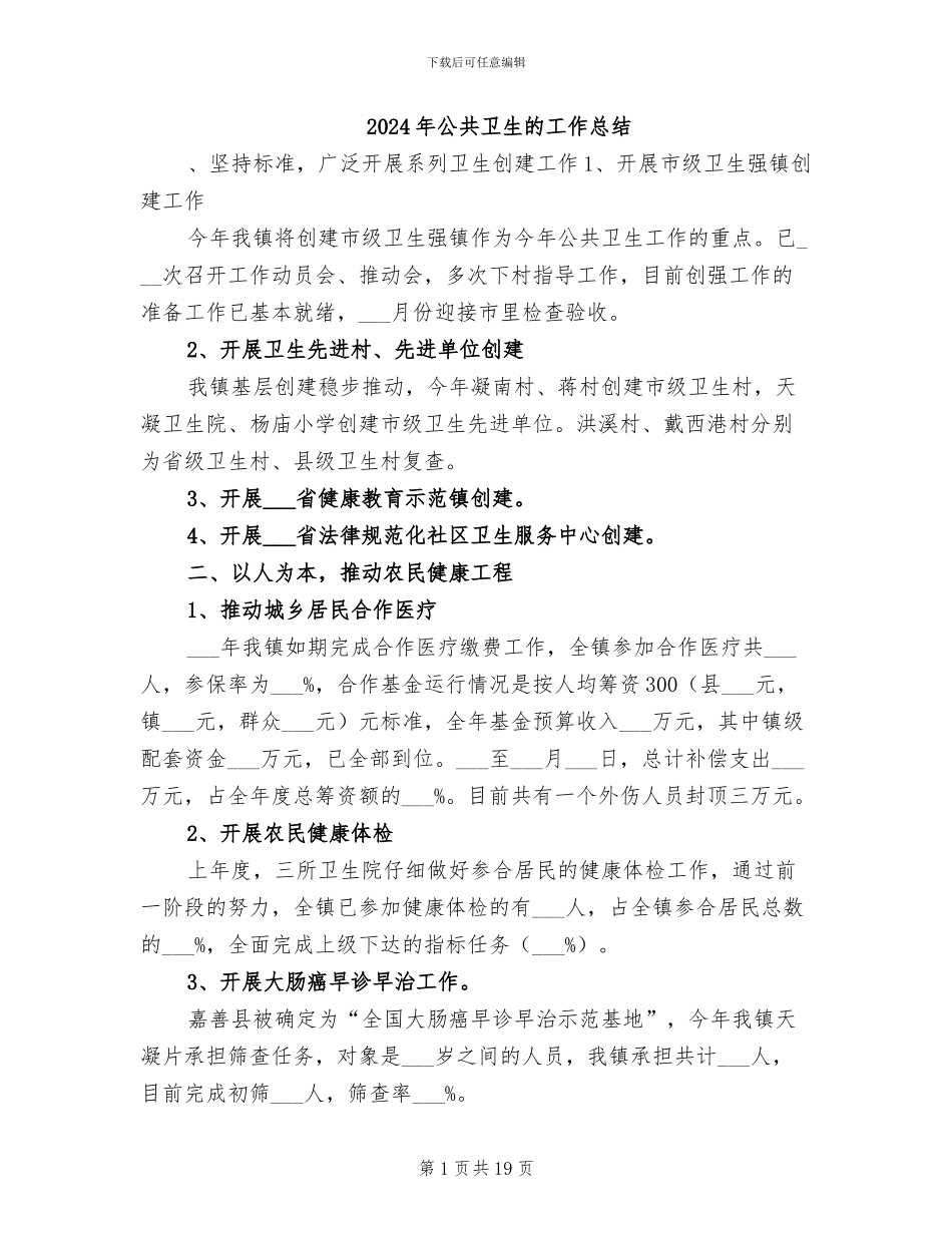 2024年公共卫生的工作总结_第1页