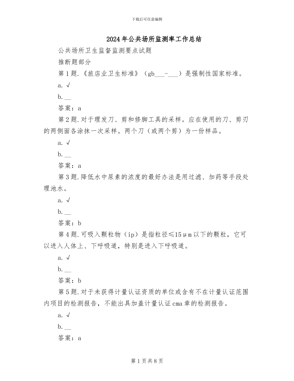 2024年公共场所监测率工作总结_第1页