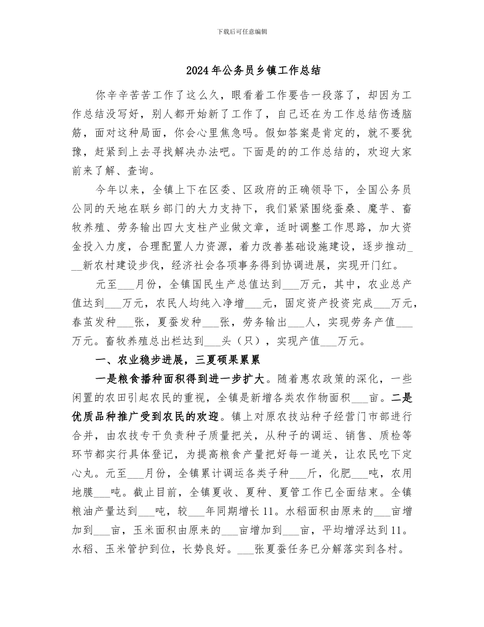 2024年公务员乡镇工作总结_第1页
