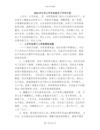 2024年公司上半年总结及下半年计划