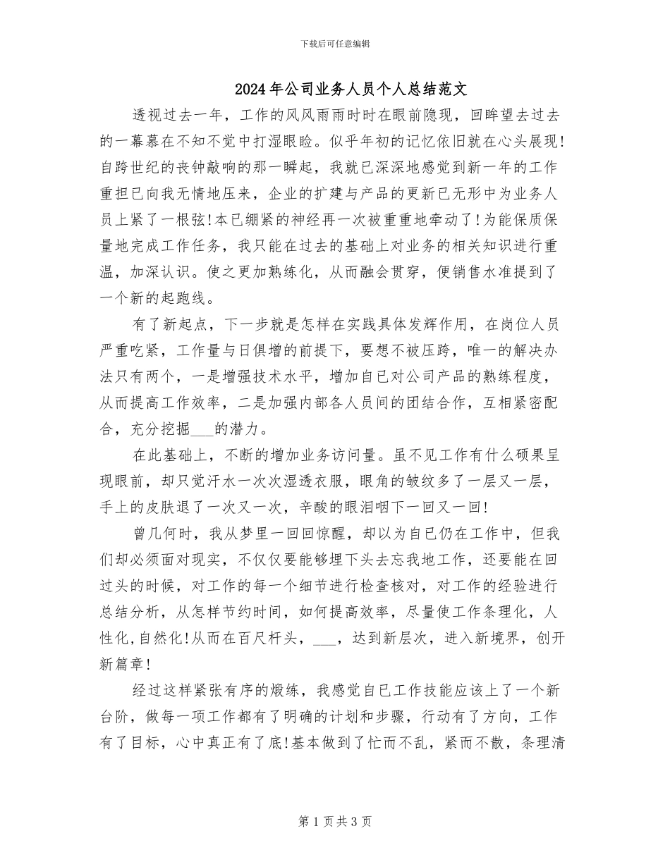 2024年公司业务人员个人总结范文_第1页
