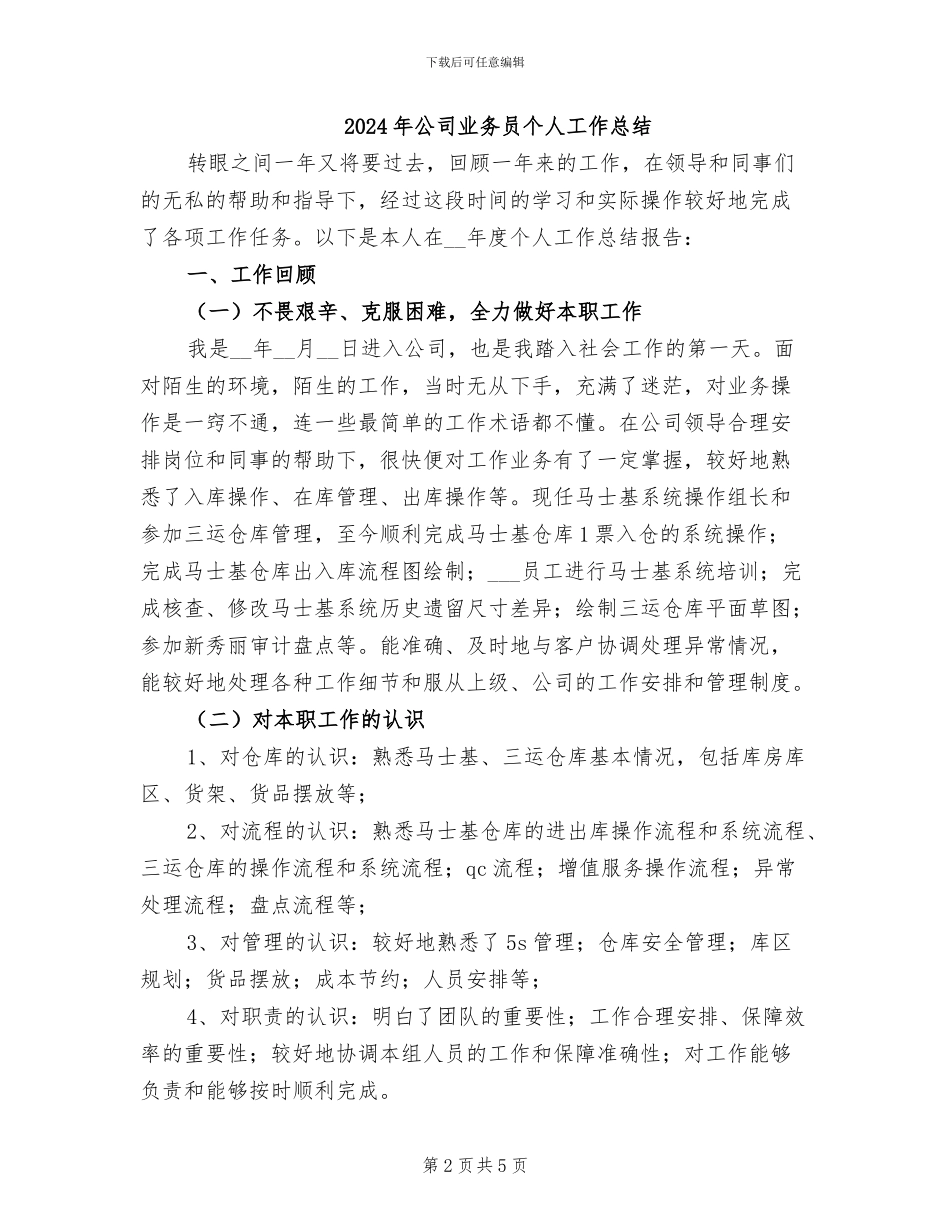 2024年公司业务员个人工作小结_第2页