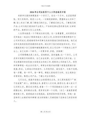 2024年公司业务员个人工作总结及计划