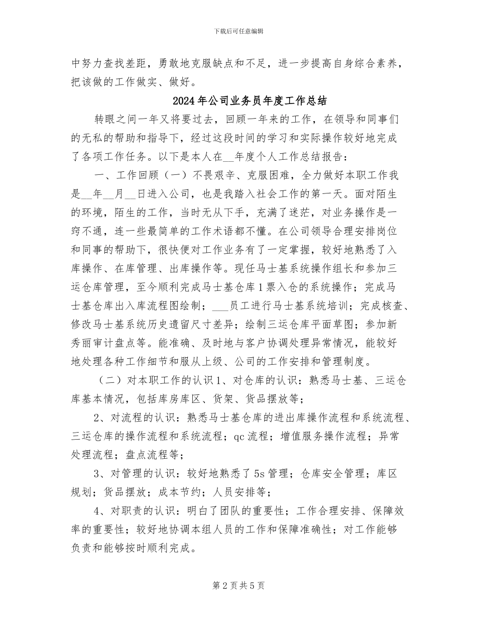 2024年公司业务员年度个人工作总结范文_第2页