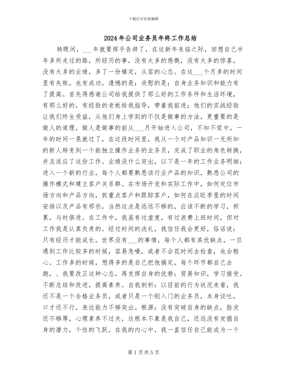 2024年公司业务员年终工作总结_第1页