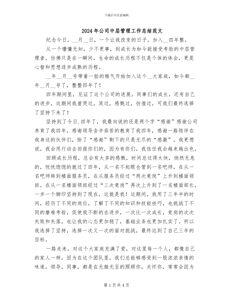 2024年公司中层管理工作总结范文_第1页