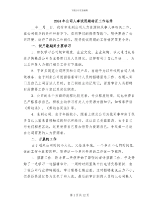 2024年公司人事试用期转正工作总结