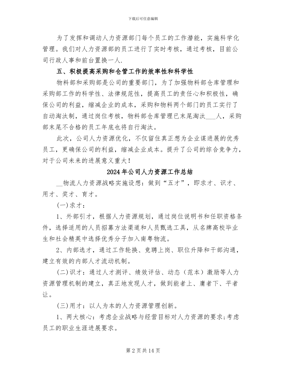 2024年公司人力资源优化工作总结_第2页