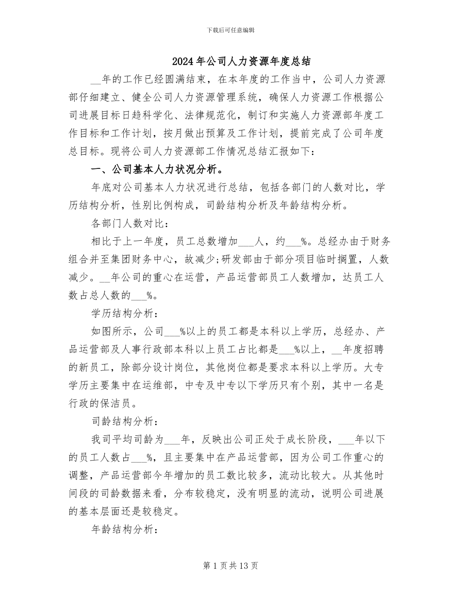 2024年公司人力资源年度总结_第1页