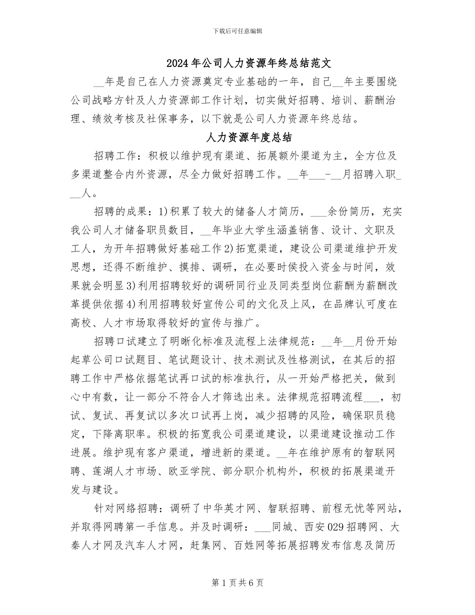 2024年公司人力资源年终总结范文_第1页
