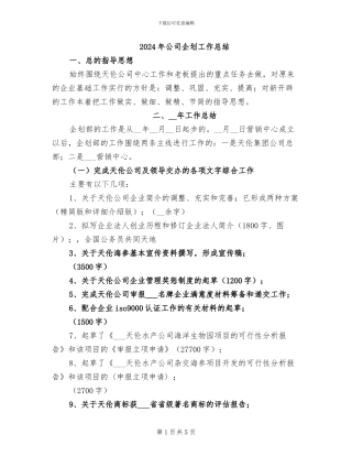 2024年公司企划工作总结