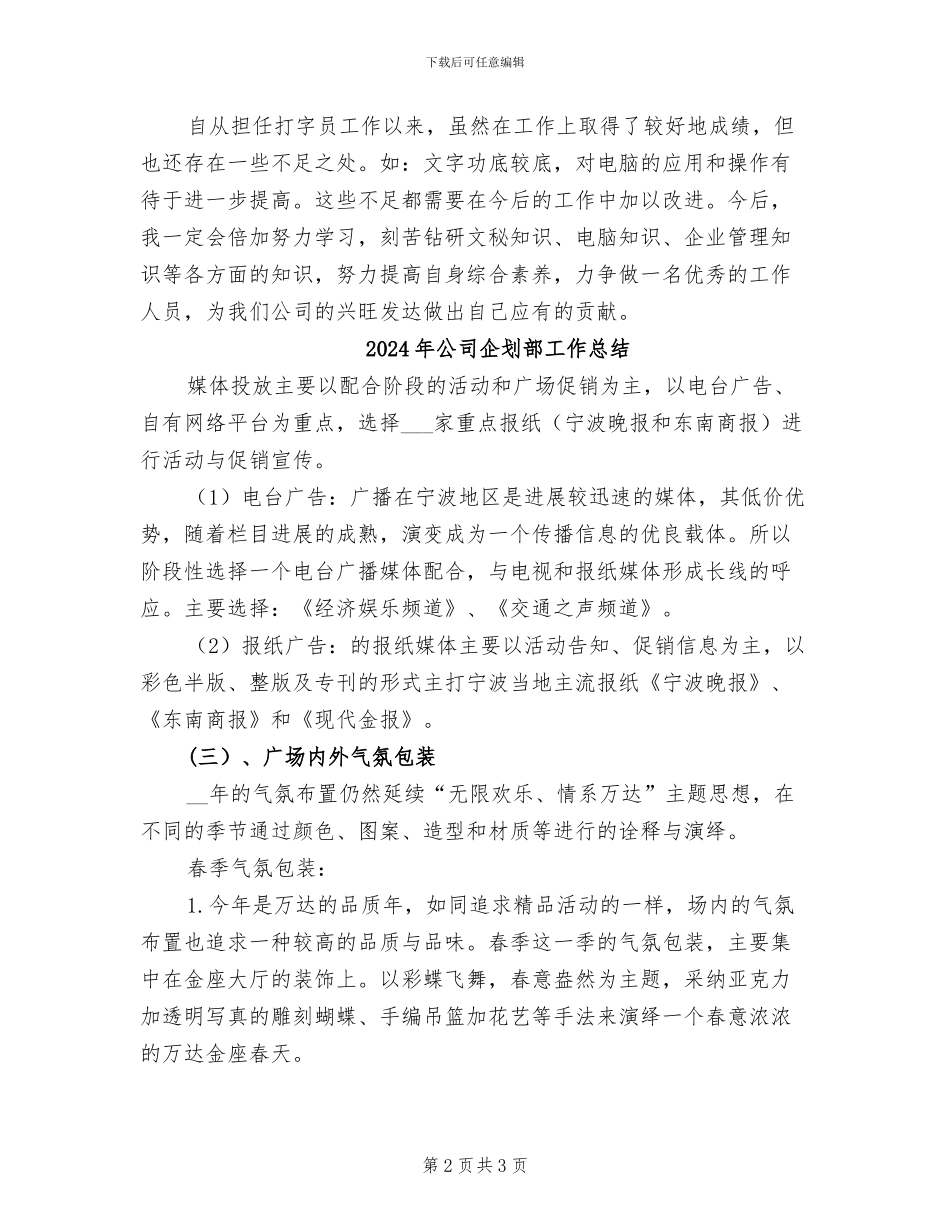 2024年公司企划试用期工作总结_第2页