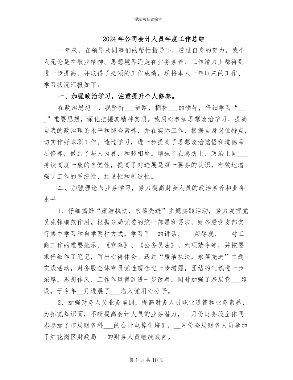 2024年公司会计人员年度工作总结_第1页
