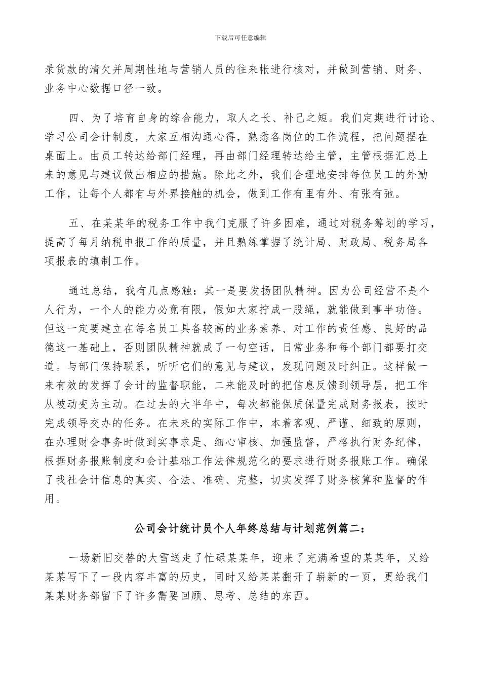 2024年公司会计统计员个人年终总结与计划范例_第2页