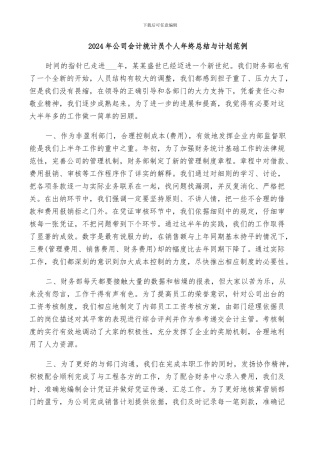 2024年公司会计统计员个人年终总结与计划范例