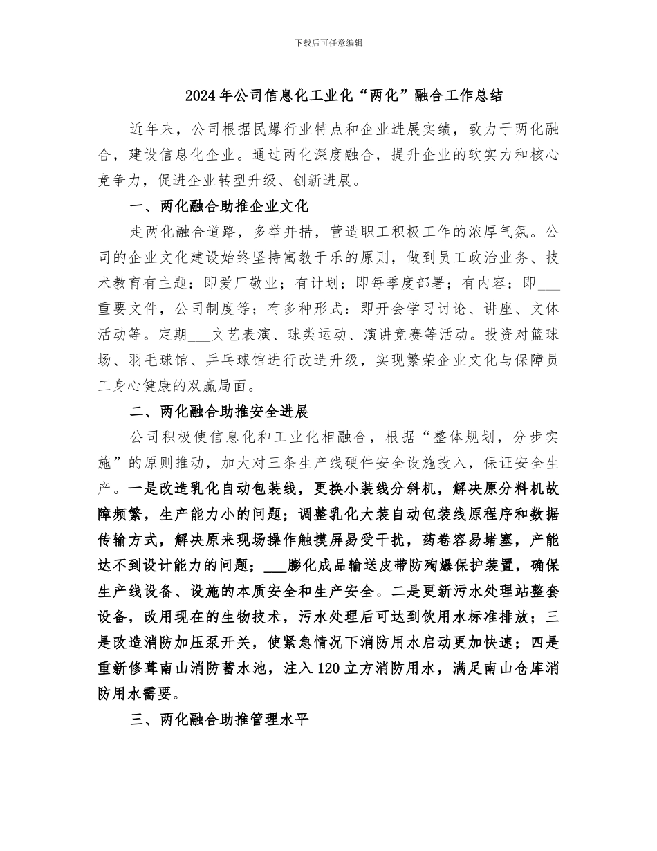 2024年公司信息化工业化“两化”融合工作总结_第1页