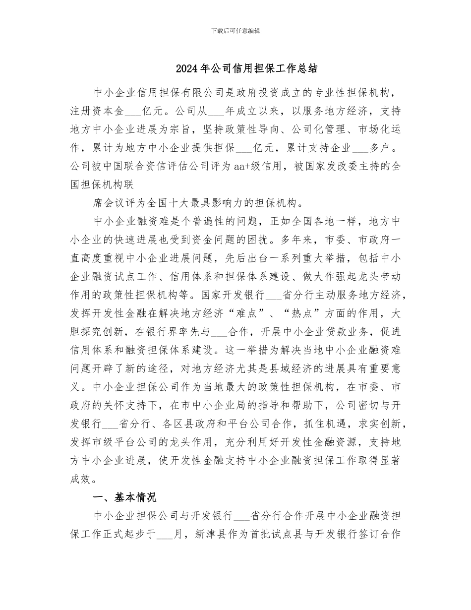 2024年公司信用担保工作总结_第1页