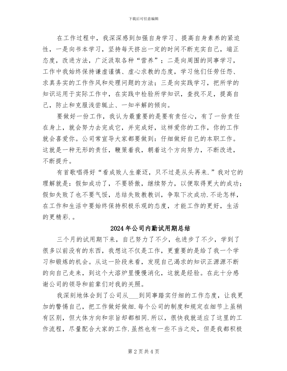2024年公司内勤试用期工作总结范本_第2页