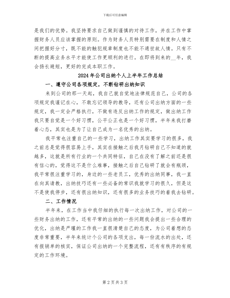 2024年公司出纳上半年工作总结范文_第2页