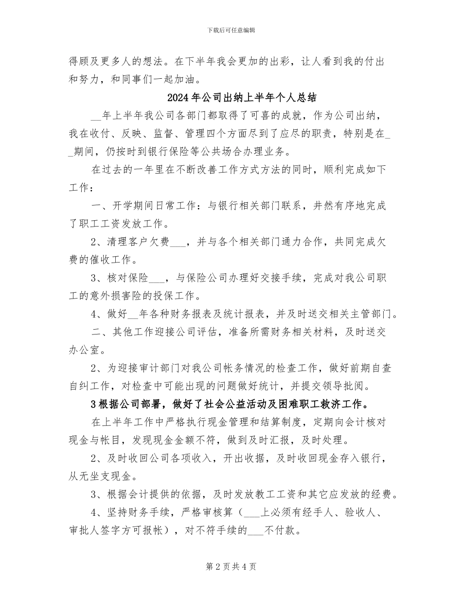 2024年公司出纳上半年个人工作总结_第2页