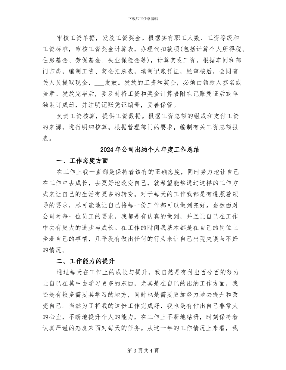 2024年公司出纳个人工作总结范本_第3页