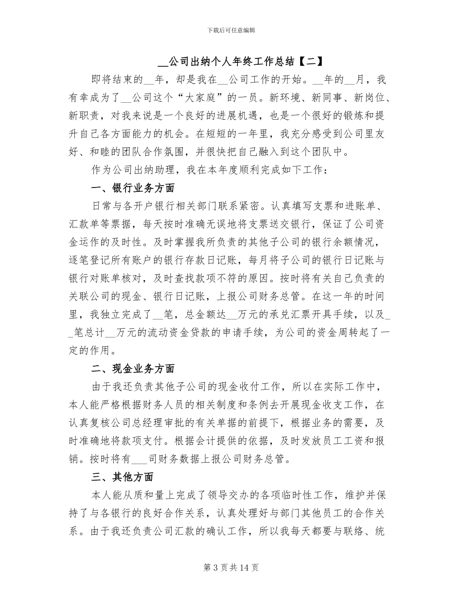 2024年公司出纳个人年终工作总结_第3页
