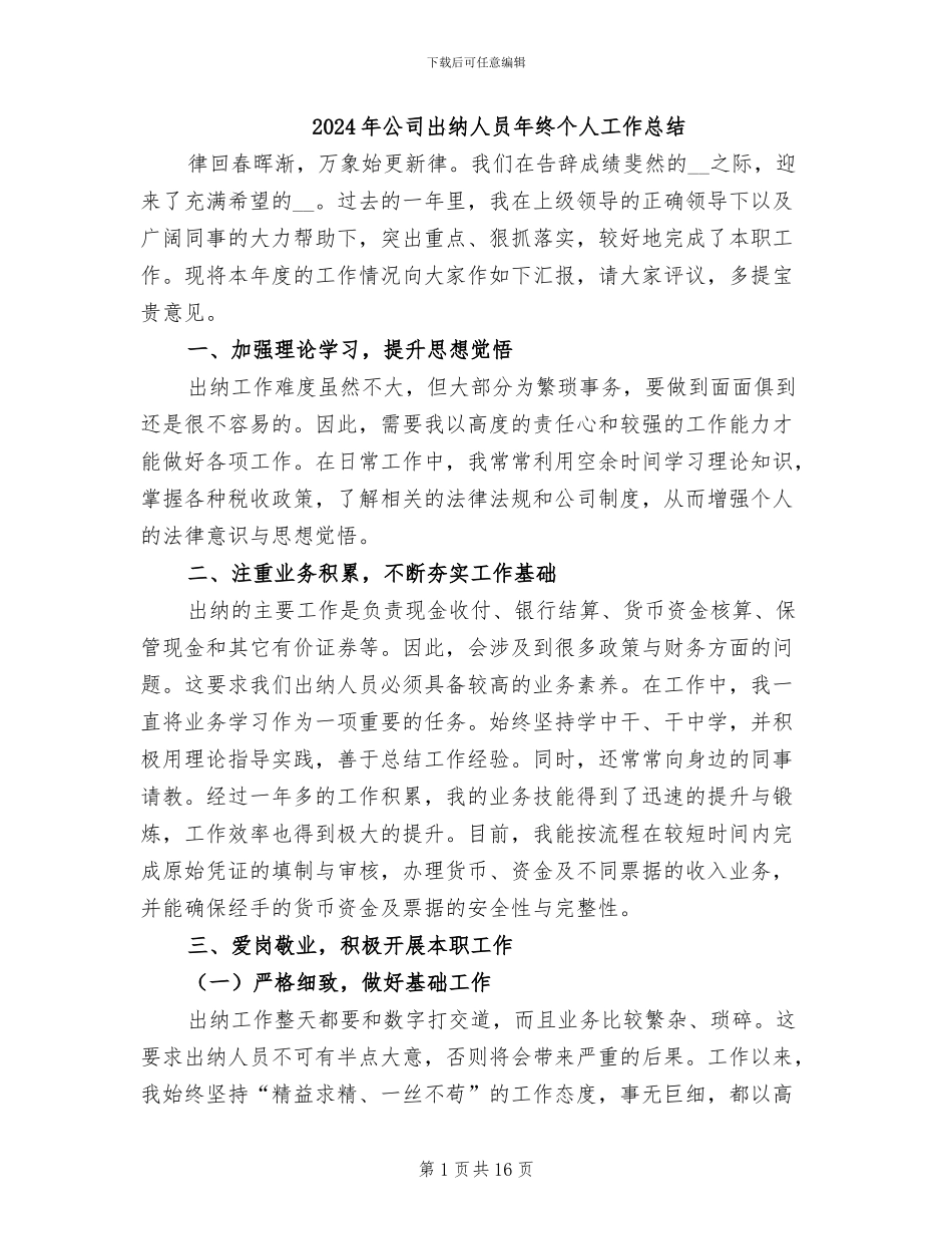 2024年公司出纳人员年终个人工作总结_第1页