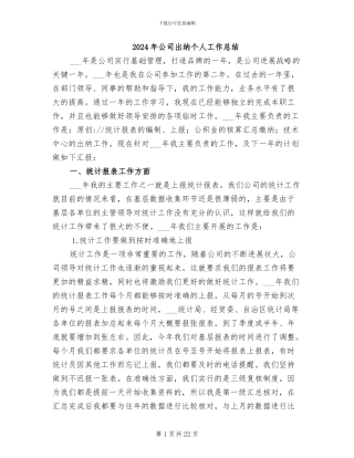 2024年公司出纳个人工作总结