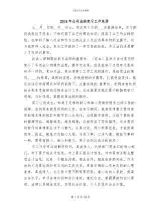 2024年公司出纳实习工作总结