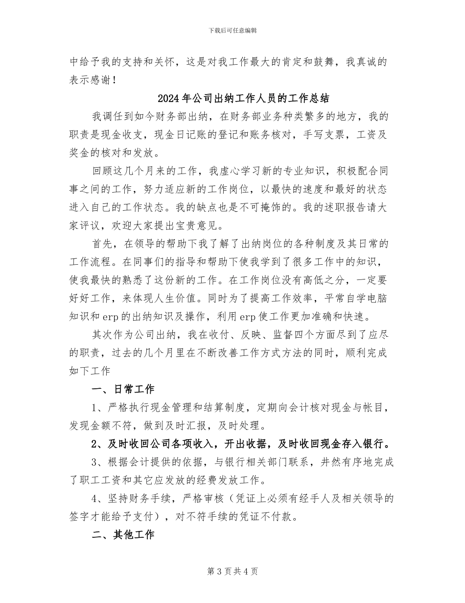 2024年公司出纳工作人员工作总结_第3页