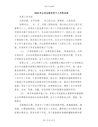2024年公司出纳员员个人年终总结
