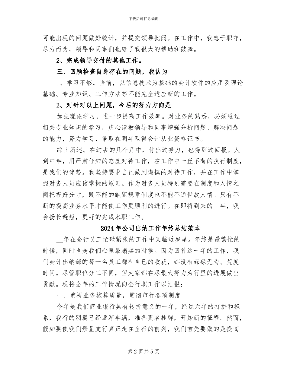 2024年公司出纳工作人员的工作总结_第2页