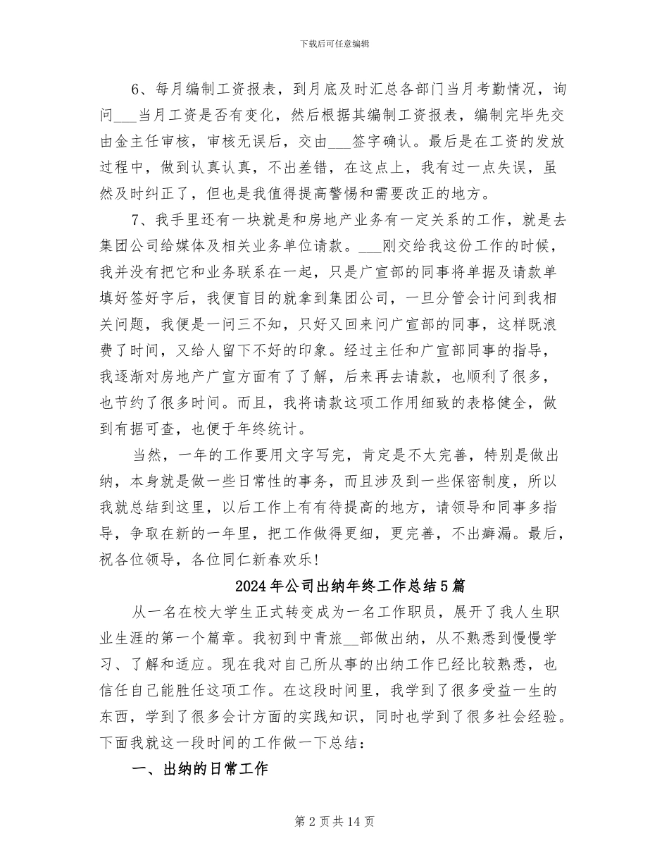 2024年公司出纳年终工作总结_第2页